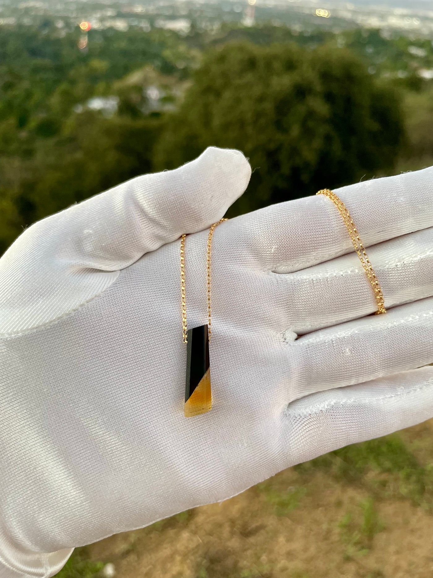 Black Jade & Citrine Intarsia Pendant