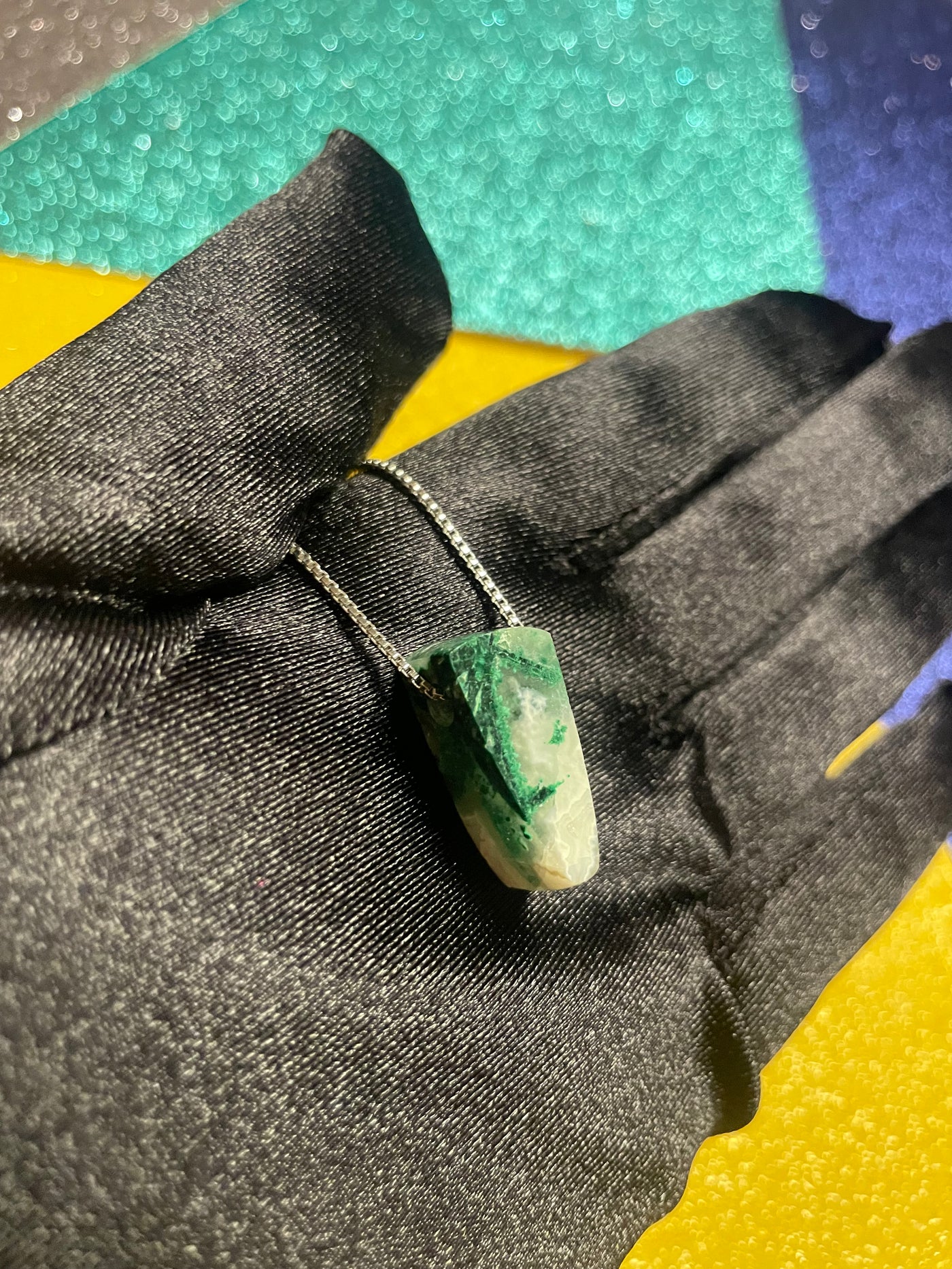 Malachite & White Agate Pendant (Rare)