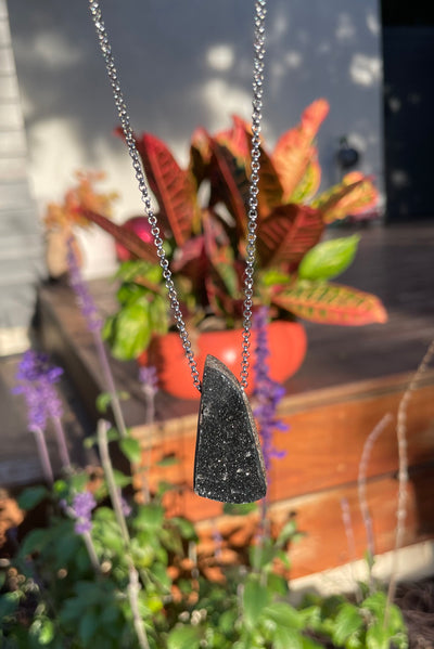 Fine Black Druzy Quartz Pendant