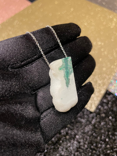 White Druzy, Malachite & White Agate Pendant (Rare)