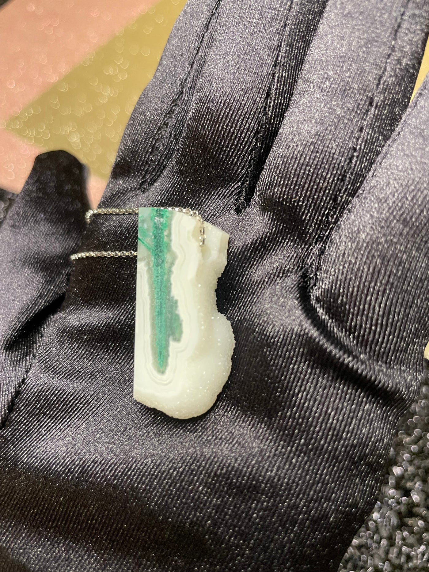 White Druzy, Malachite & White Agate Pendant (Rare)