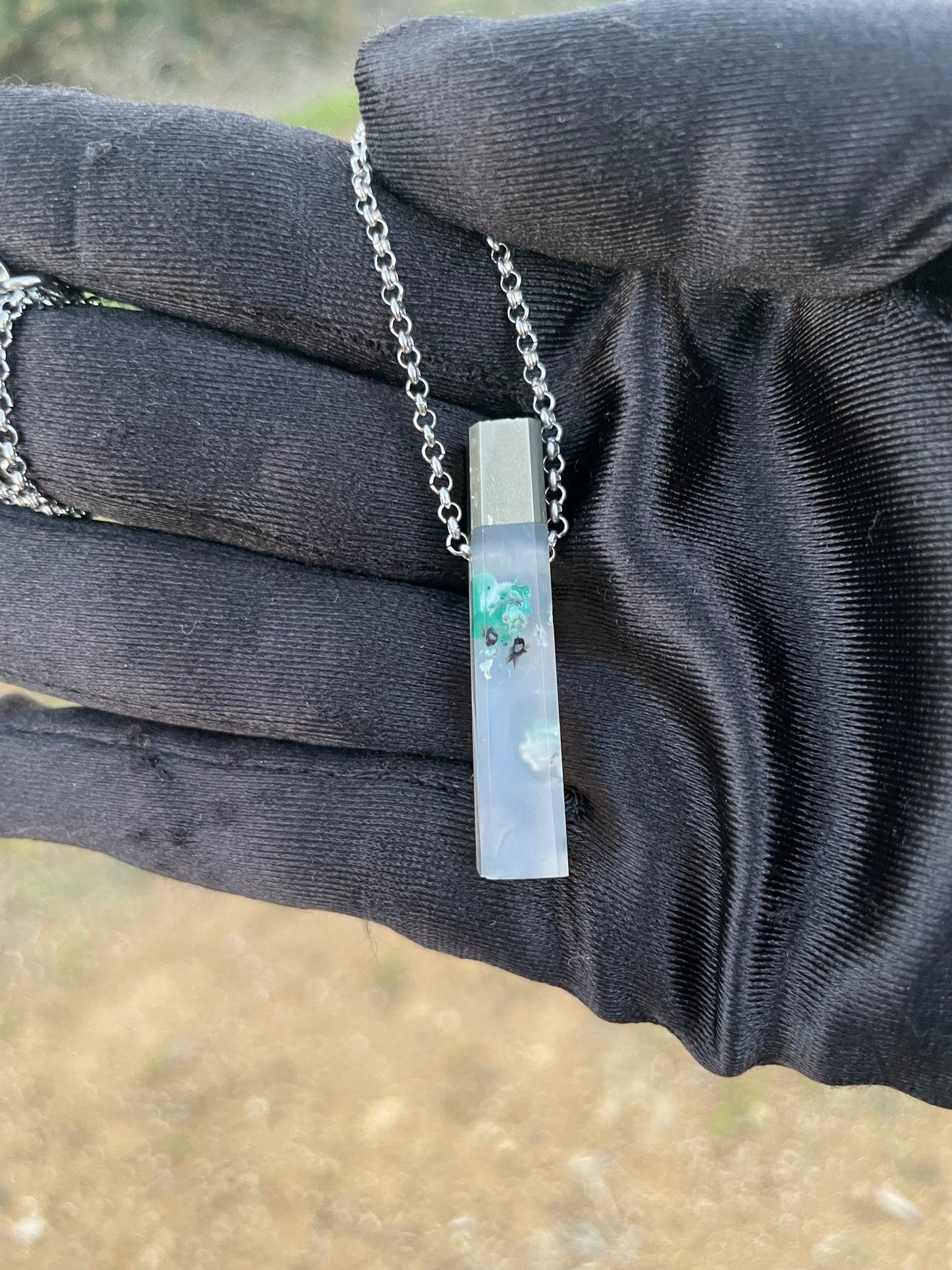 Pyrite & Chrysocolla in Chalcedony Pendant