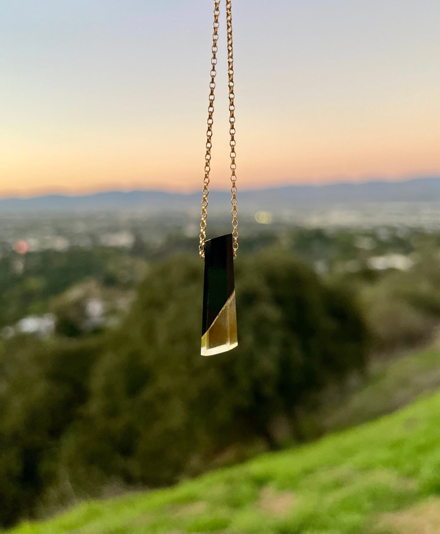 Black Jade & Citrine Intarsia Pendant