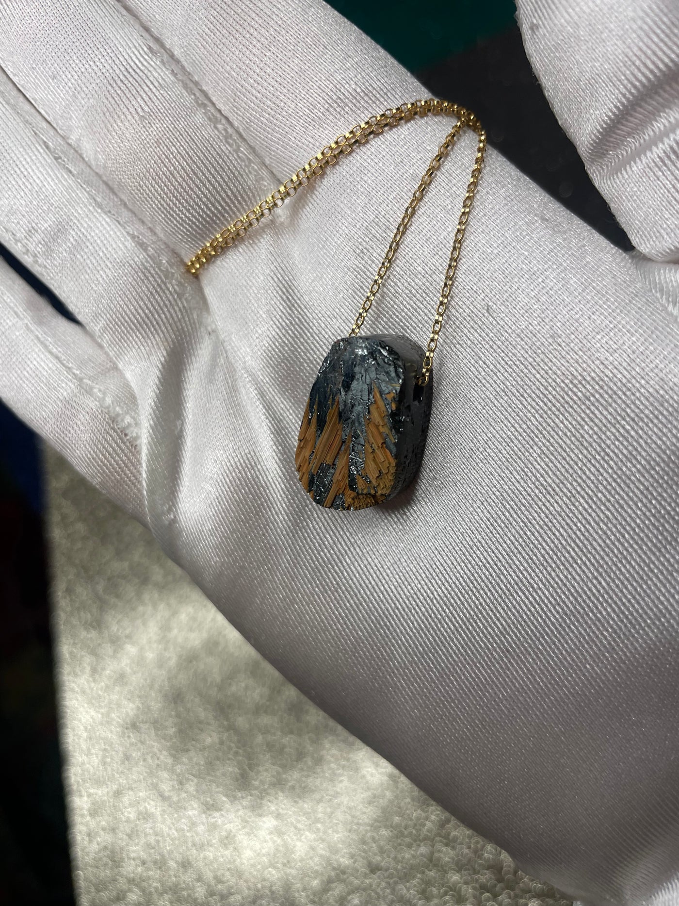 Natural Surface Rutilated Quartz & Hematite Pendant