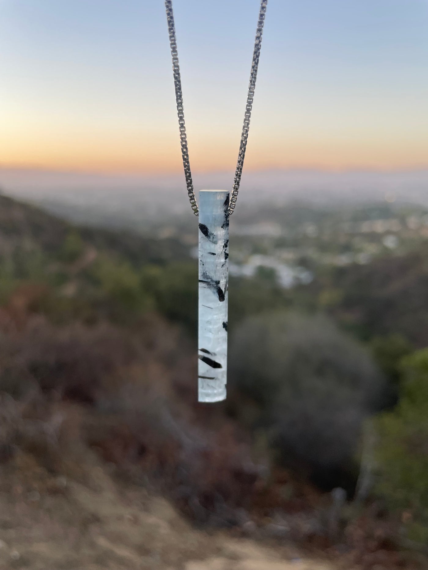 Black Tourmaline in Quartz Pendant