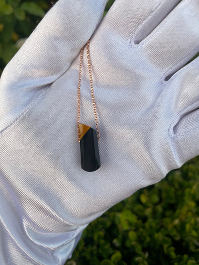 Black Jade & Citrine Intarsia Pendant