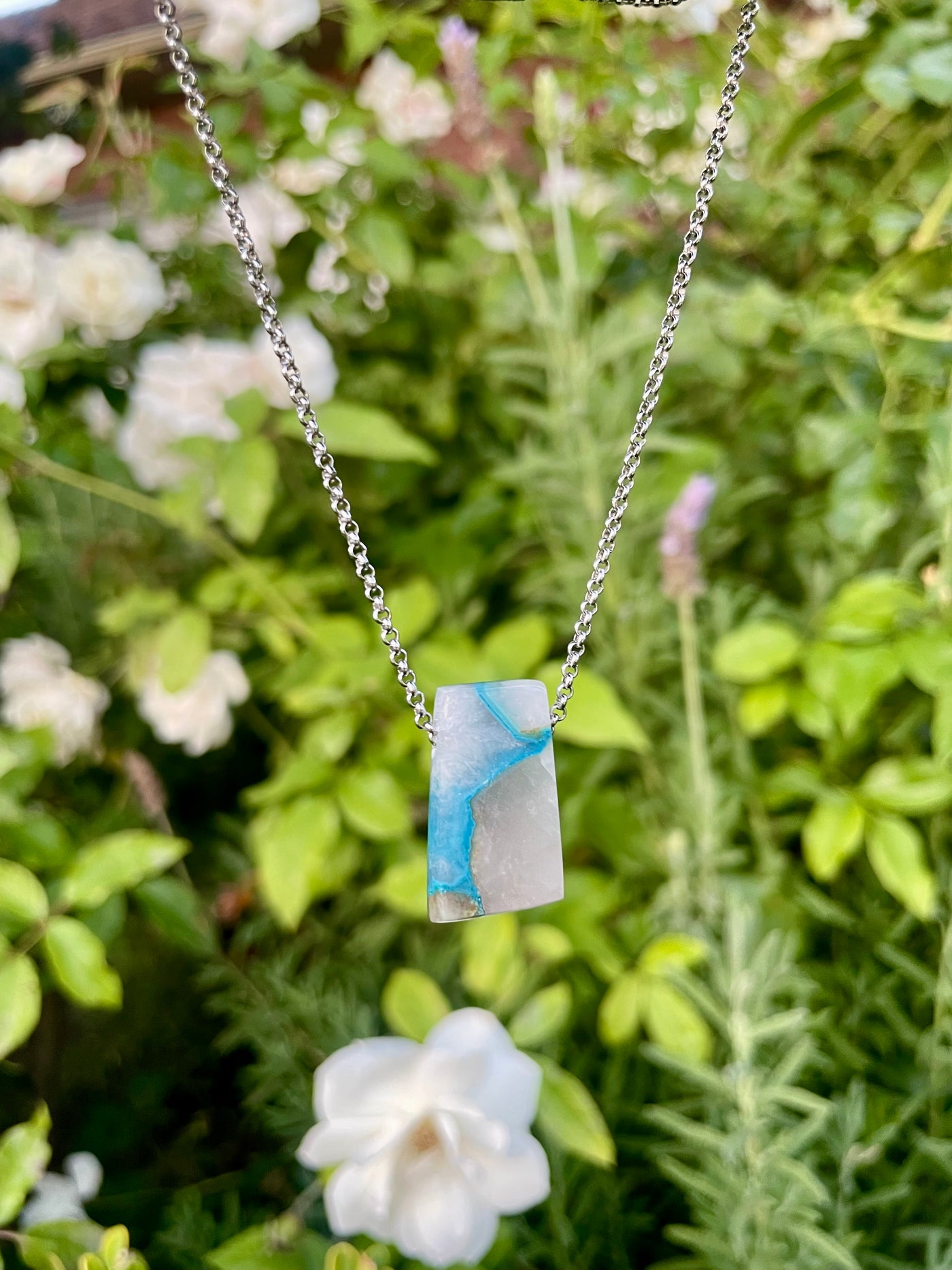 Shattuckite in Quartz Pendant