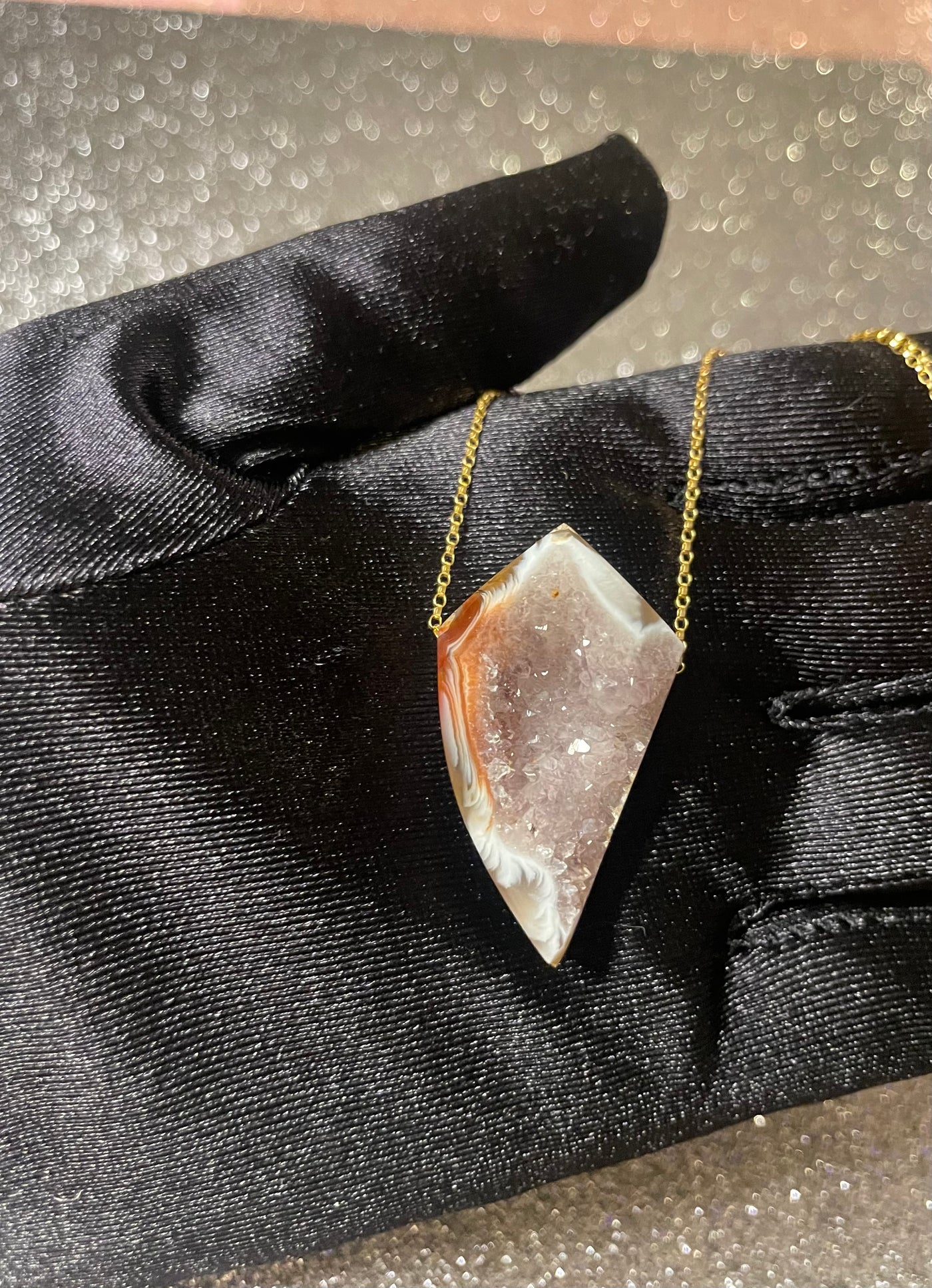 Lilac Quartz Geode in Granite Pendant
