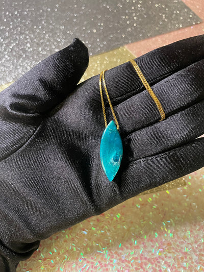 Gem Silica Chrysocolla with Sagenite Pendant (Rare)