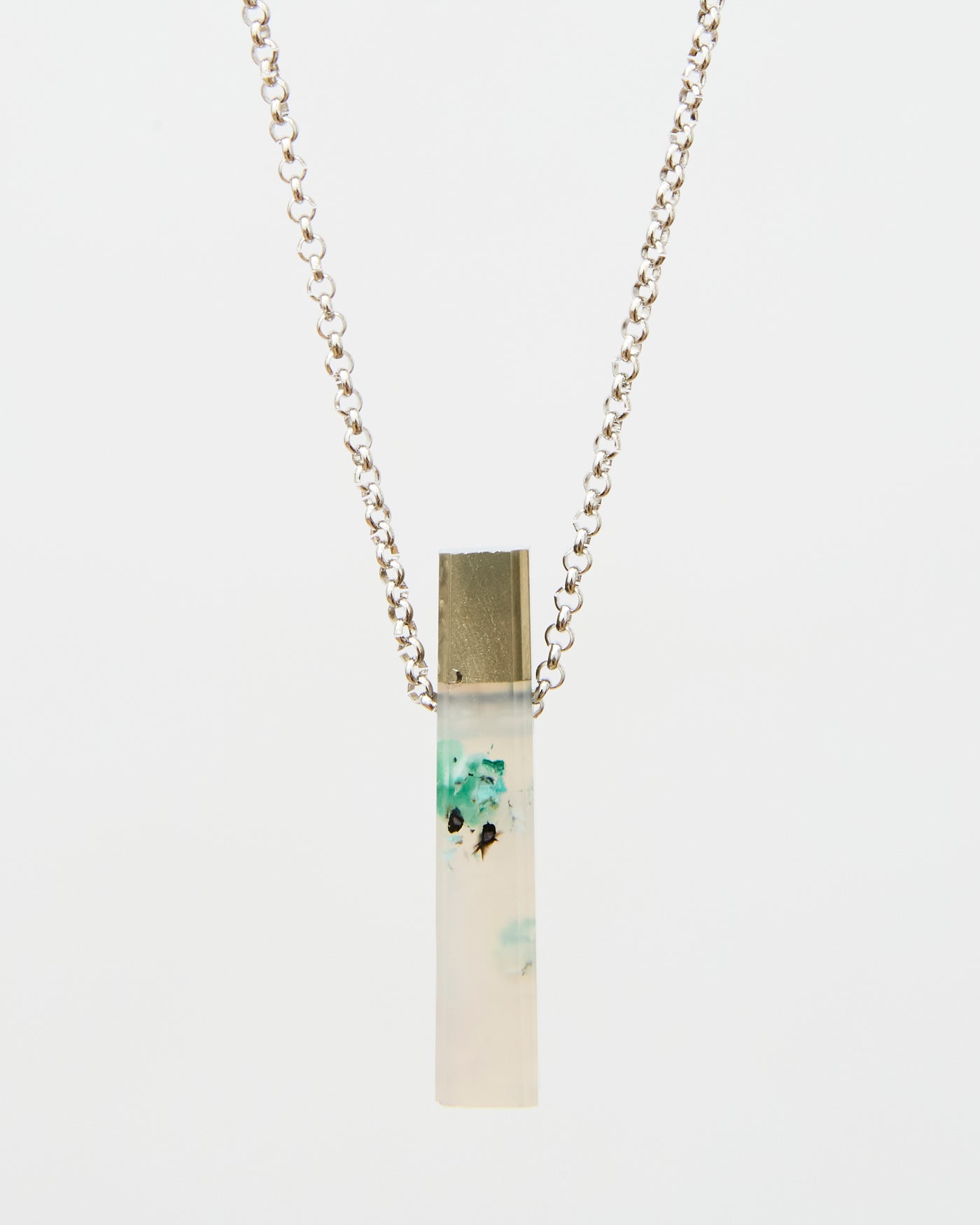 Pyrite & Chrysocolla in Chalcedony Pendant