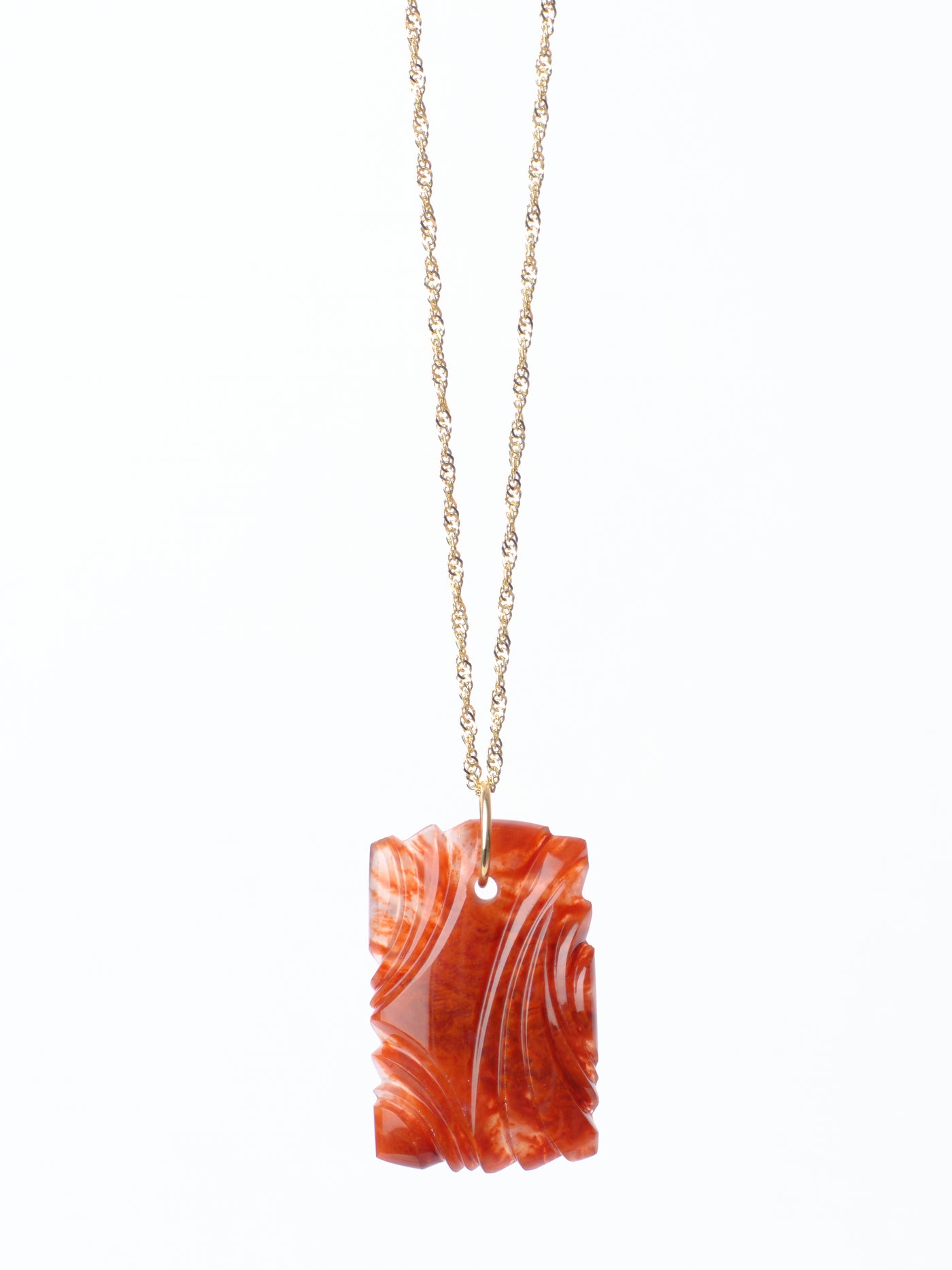 Carved Red Moss Agate Pendant