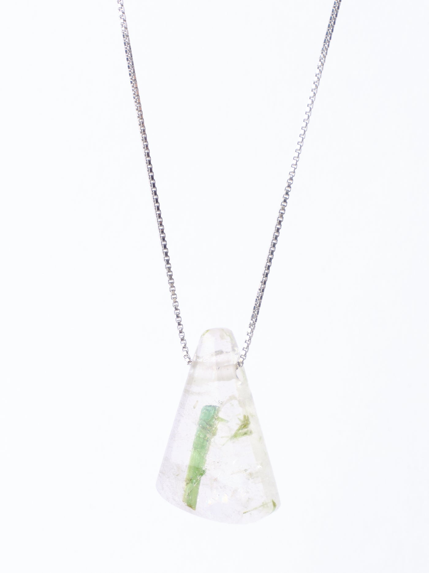 Green Tourmaline in Quartz Pendant