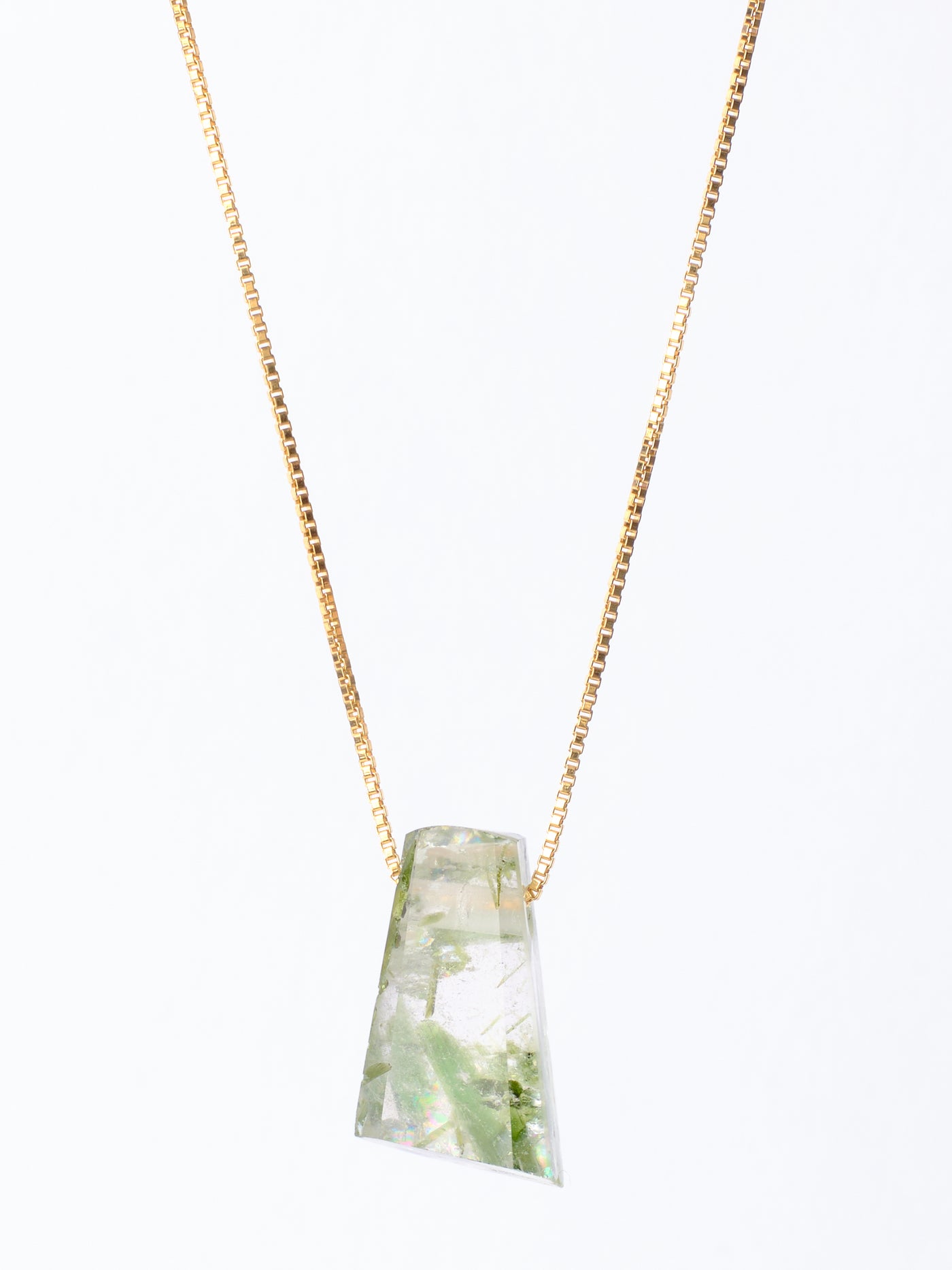Green Tourmaline in Quartz Pendant