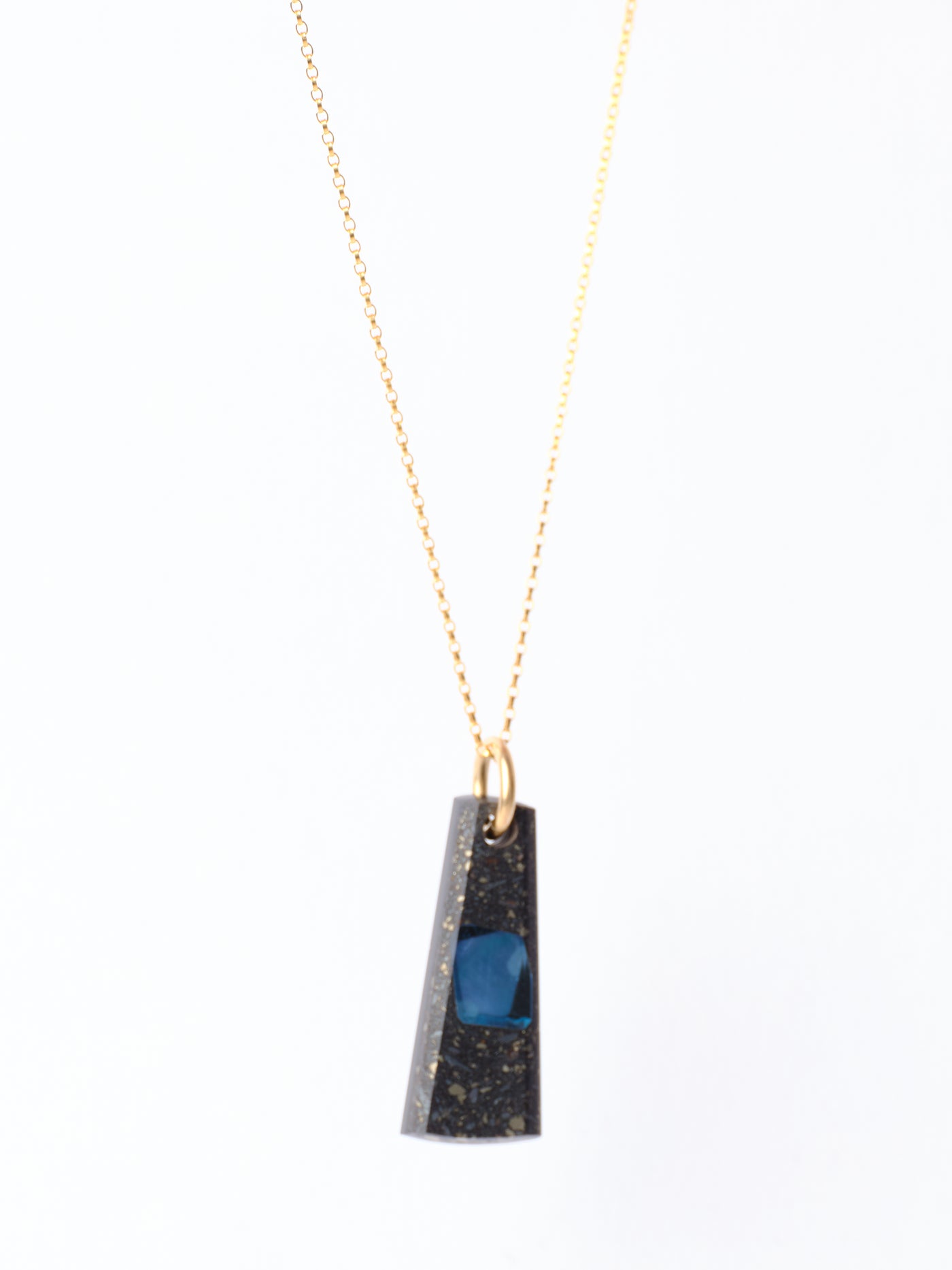 Topaz Inlay in Pyrite, Hematite & Black Jade Pendant