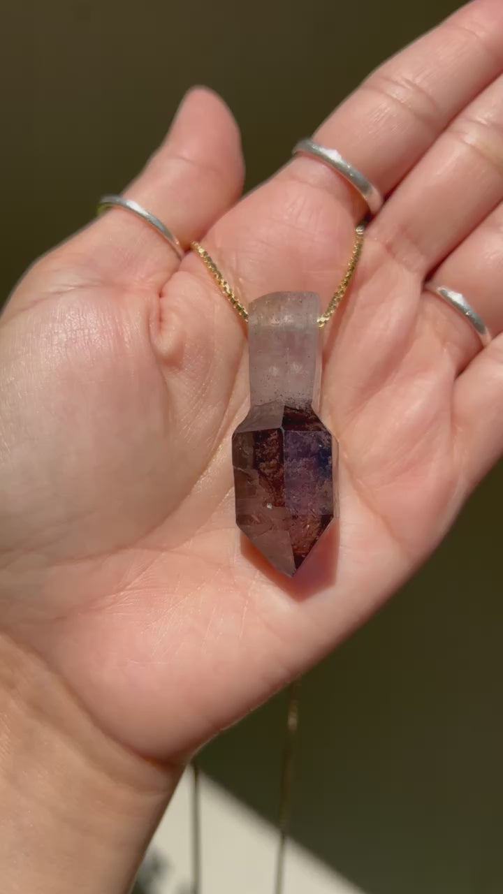 Natural Surface Smoky Amethyst with Hematite Pendant