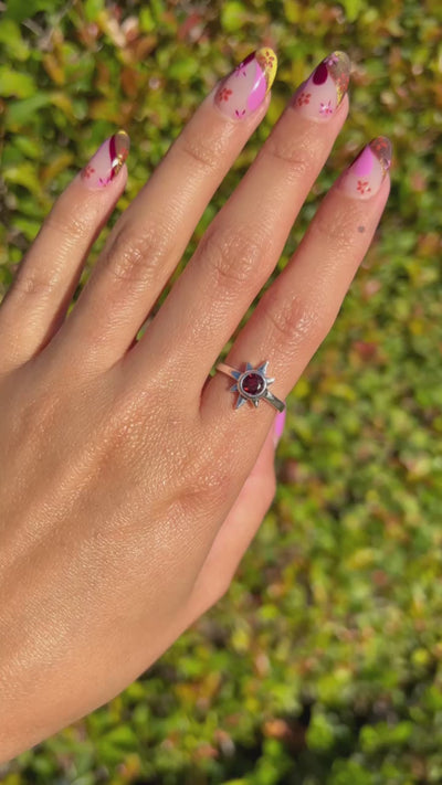 Sterling Silver Garnet Sun Ring