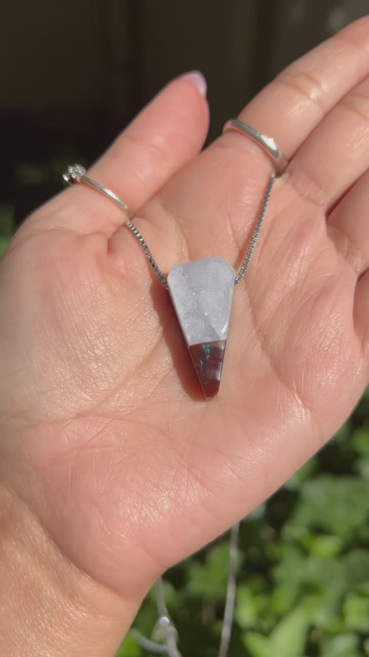 Blue Lace Druzy & Ethiopian Opal Pendant